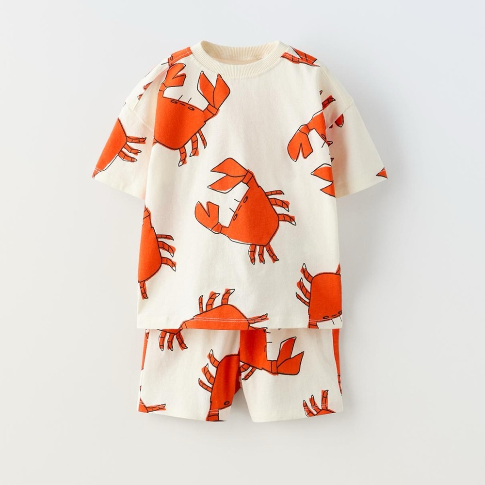 Zara Kids Crab Tshirt and Jogging Bermuda Shorts Co-Ord set NWT